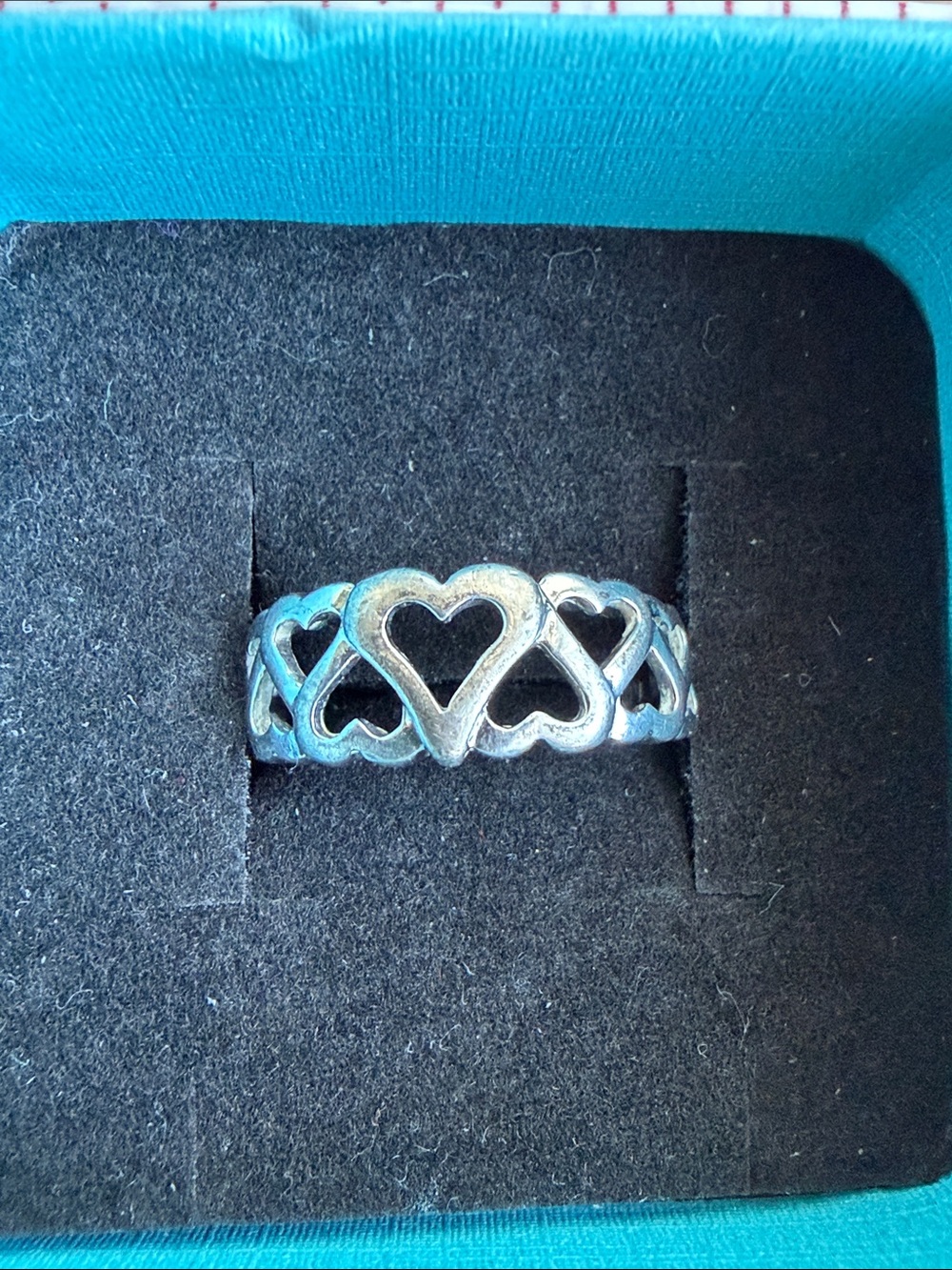 Silver Heart Band Ring - Size 7